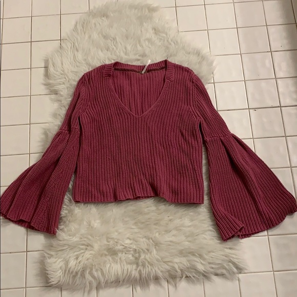 Free People Damsel Pink Bell Sleeve Knit Sweater - Picture 3 of 7
